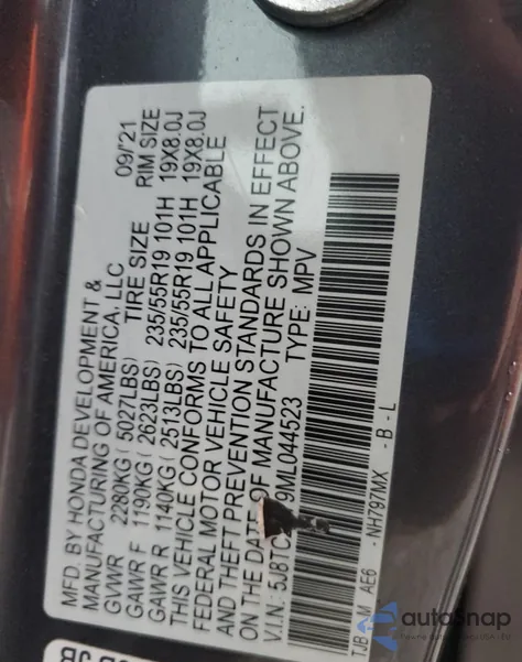 2021 Acura Rdx Advance from USA, damaged, VIN 5J8TC2H79ML044523